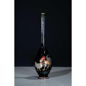 A Japanese Cloisonné Vase Of A Rooster And A Hen