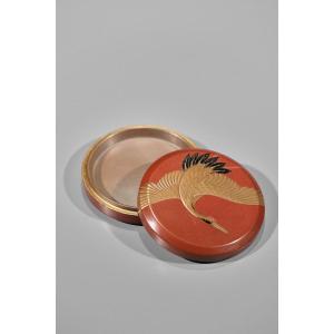 A Red Lacquer Kōgō With A Crane In Gold Maki-e
