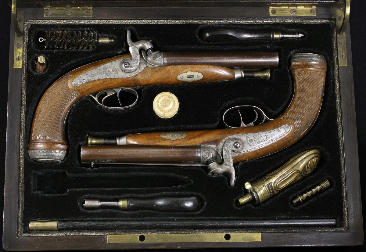 Magnifique Paire De Pistolets De Sebastian Alberdi, Avec Coffret. Espagne, 1849.-photo-2