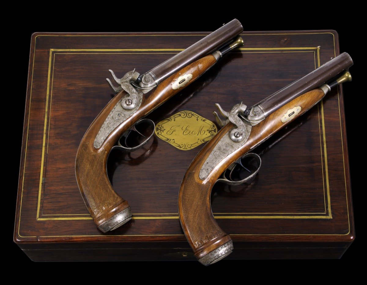 Magnifique Paire De Pistolets De Sebastian Alberdi, Avec Coffret. Espagne, 1849.-photo-4