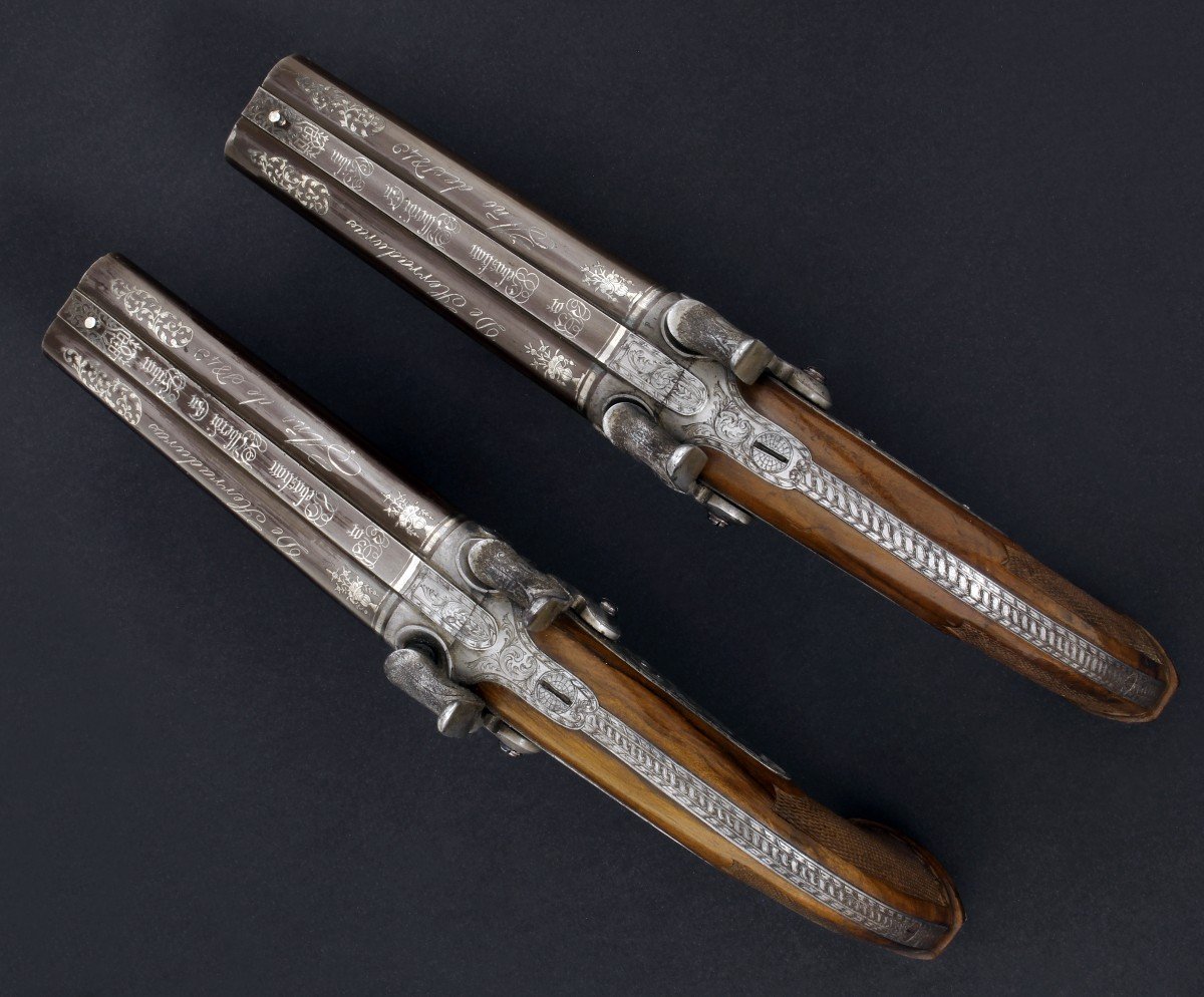 Paire De Pistolets De Sebastian Alberdi, Avec Coffret. Espagne, 1849.-photo-1