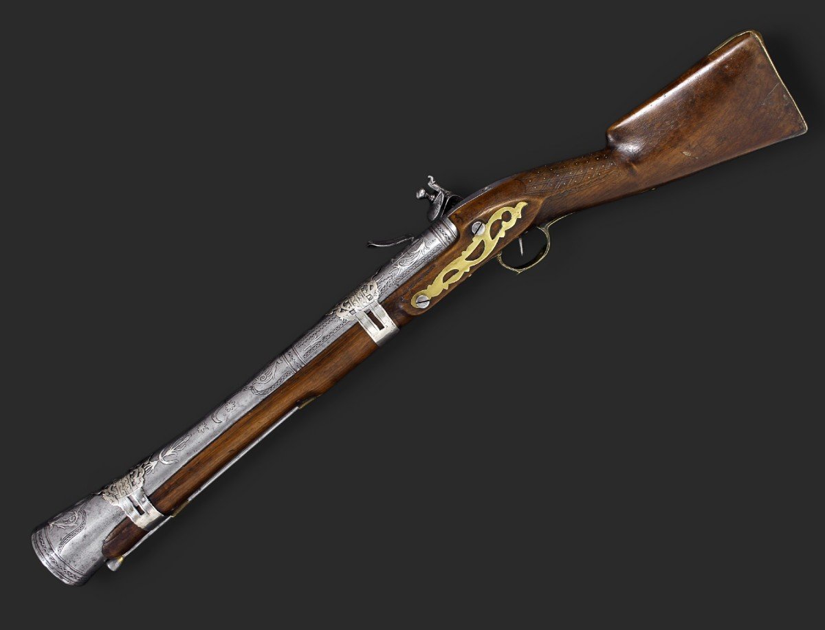 Proantic: Oriental Style Blunderbuss Decorated In Silver. Flintlock. A