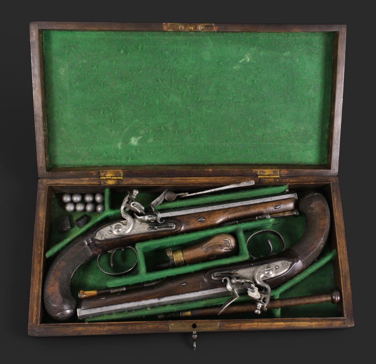 A Cased Pair Of English Flintlock Dueling Pistols, Ketland & Co – London, Circa 1780-1800. 