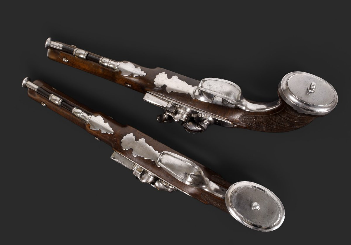Paire de Pistolets d’Officier d’État-major, mod. Vendémiaire AN XII, signé Lepage, 1er Empire.-photo-1