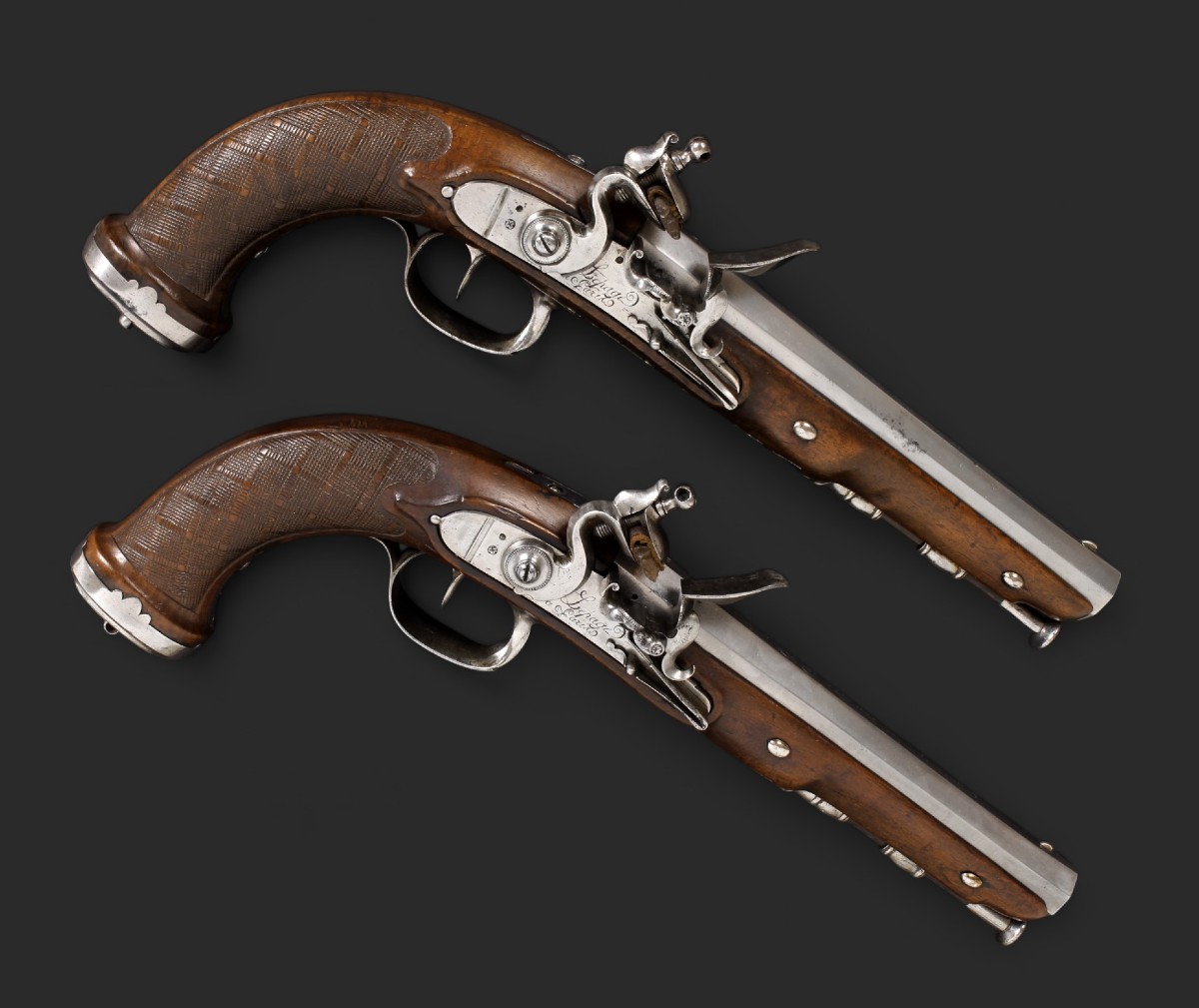 Paire de Pistolets d’Officier d’État-major, mod. Vendémiaire AN XII, signé Lepage, 1er Empire.