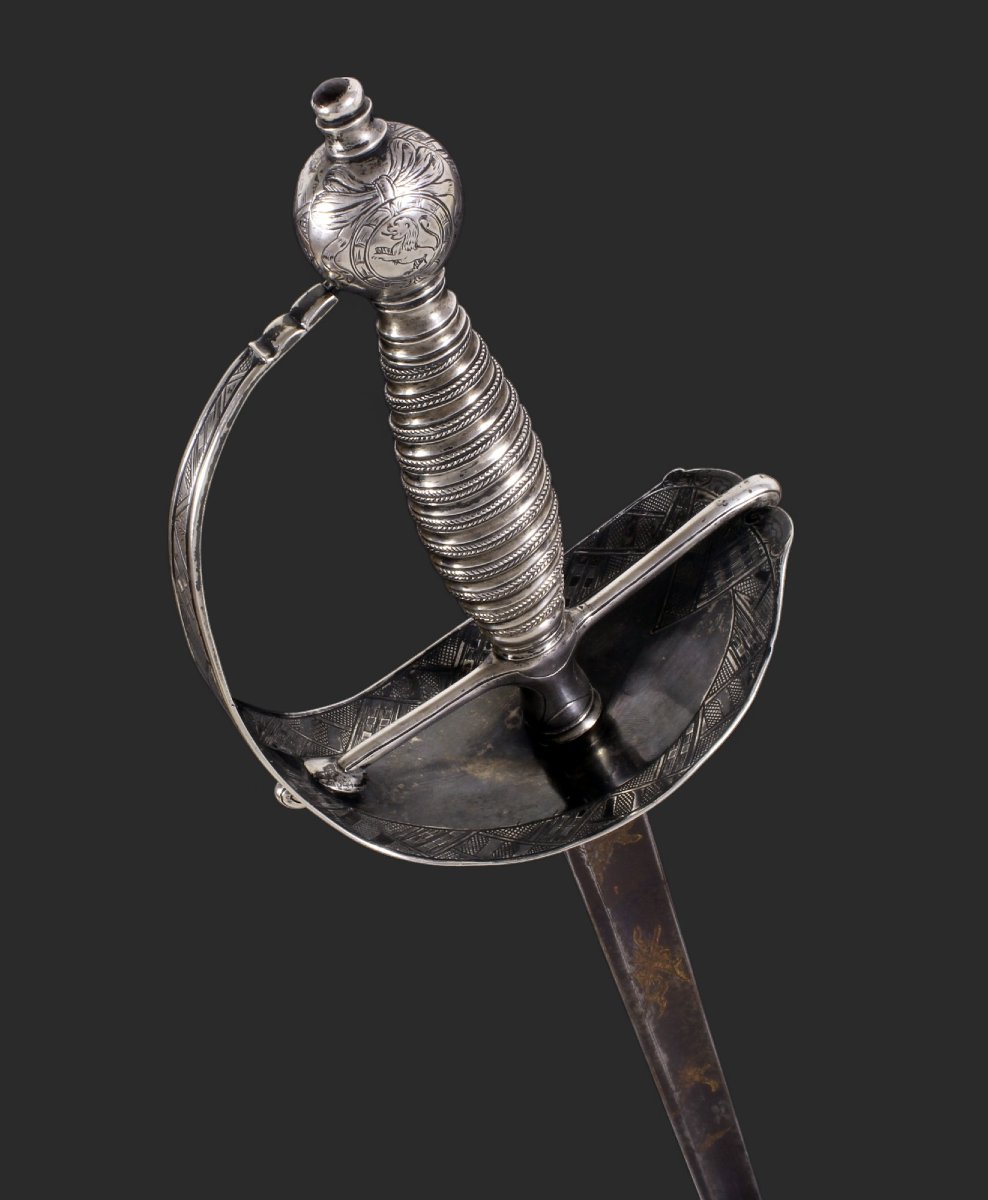 Épée d'officier espagnol pour les Gardes Royaux ou Hallebardiers, en argent.  Vers 1830.-photo-4