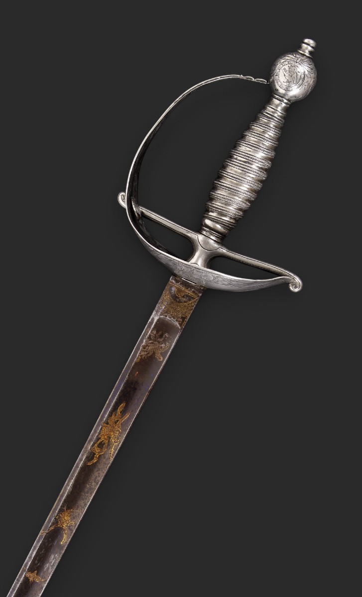 Épée d'officier espagnol pour les Gardes Royaux ou Hallebardiers, en argent.  Vers 1830.