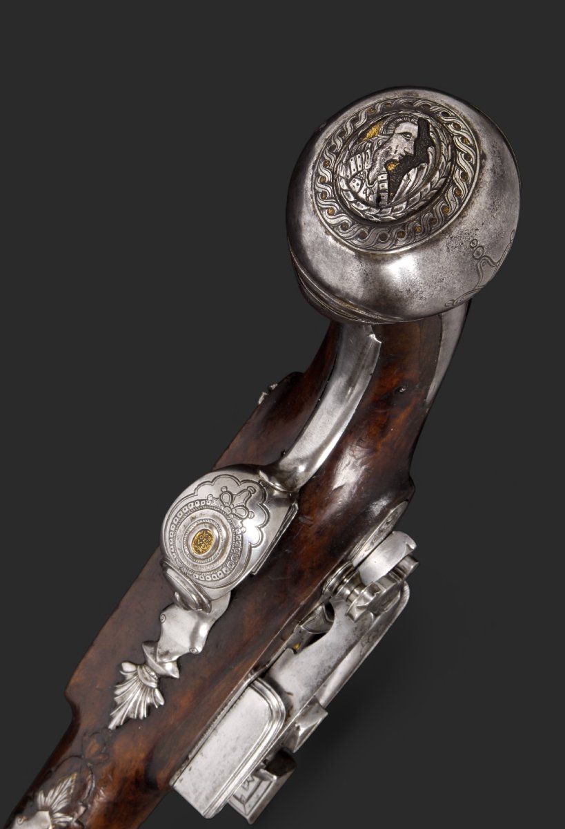 Pistolet espagnol à silex, signé Bustindui - Gabiola (vers 1790-1810).-photo-3