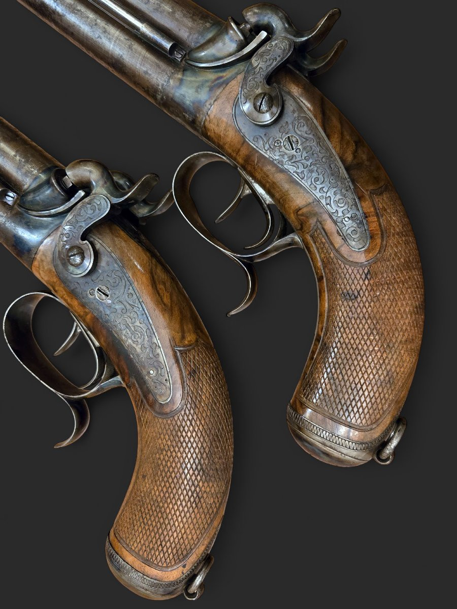 Pair Of Percussion Pistols Type 1855, Signed On The Barrels "prebat - Paris".-photo-4