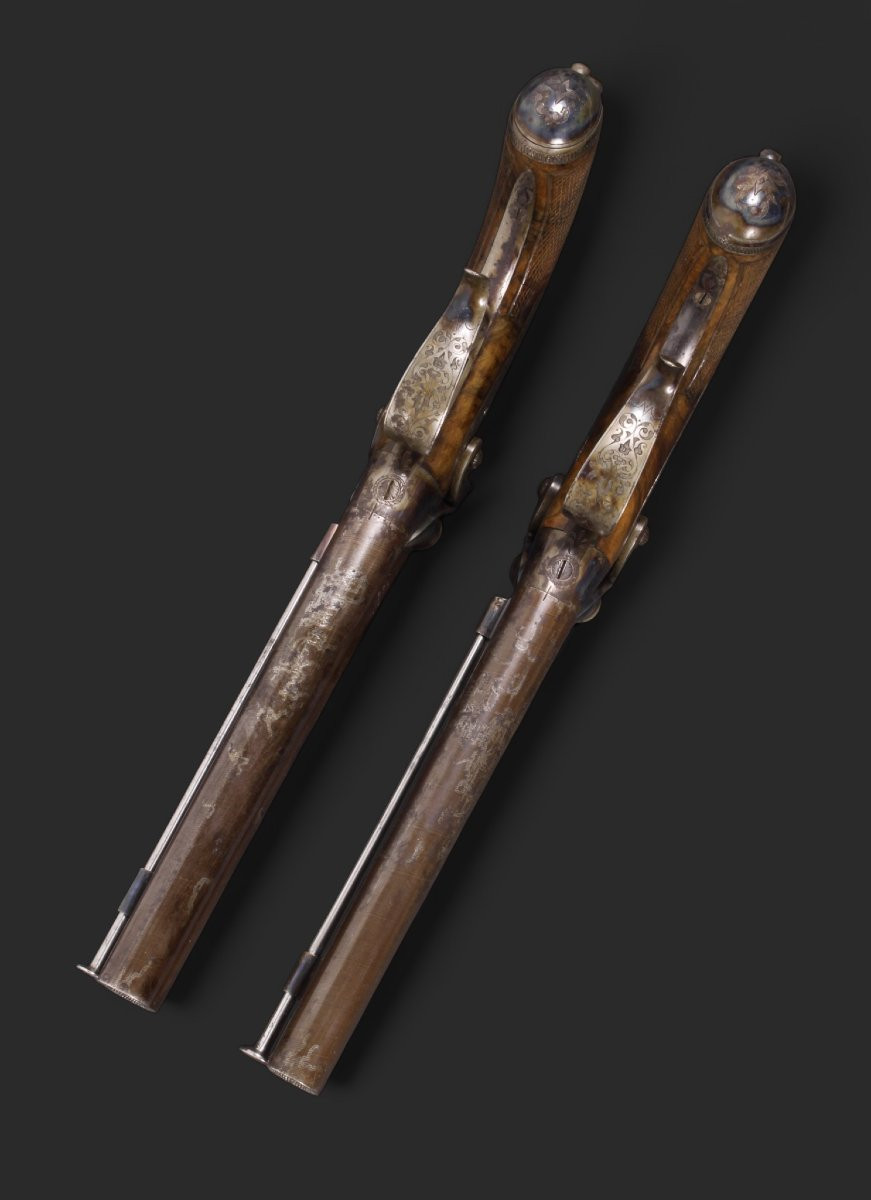 Pair Of Percussion Pistols Type 1855, Signed On The Barrels "prebat - Paris".-photo-1