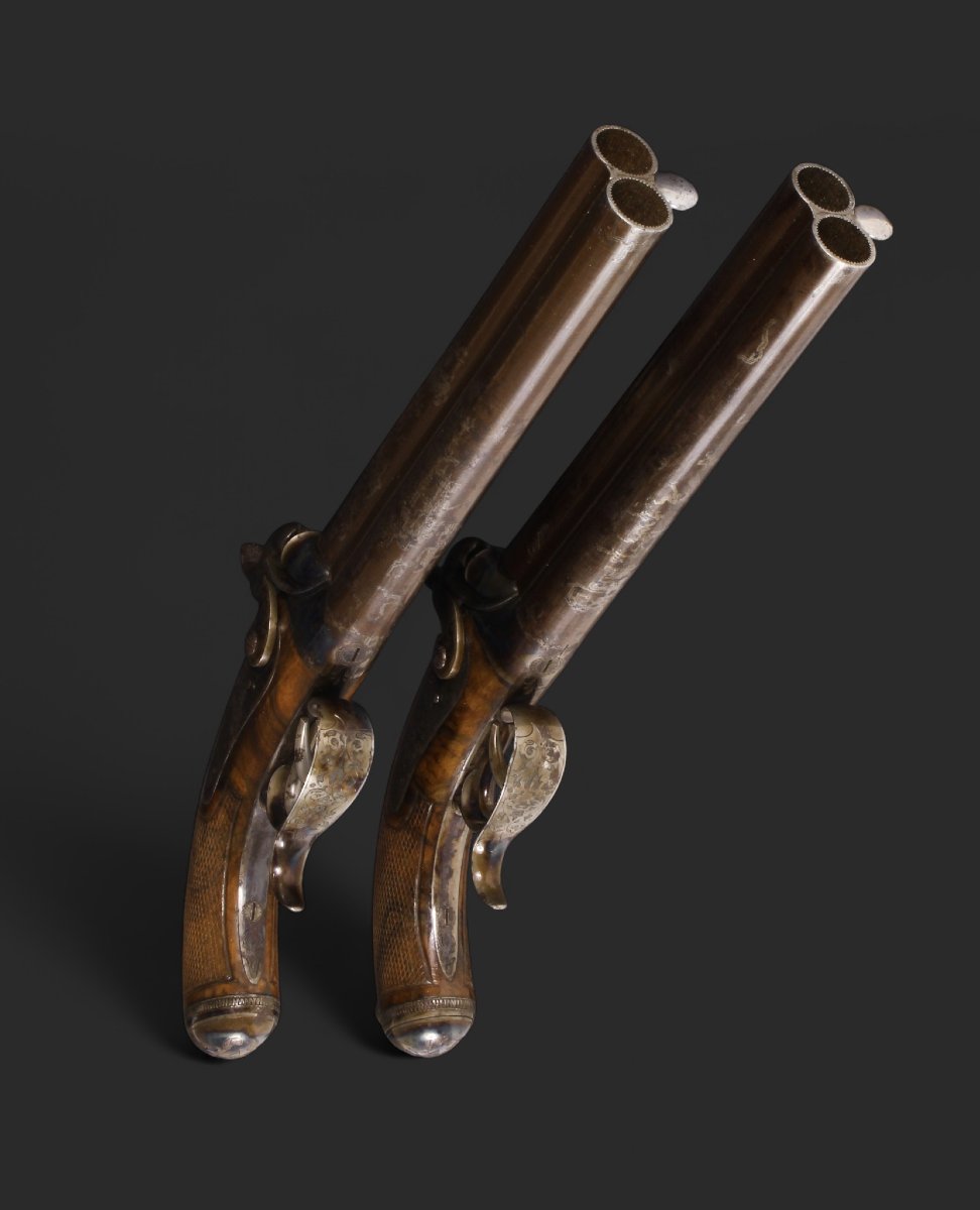 Pair Of Percussion Pistols Type 1855, Signed On The Barrels "prebat - Paris".-photo-2