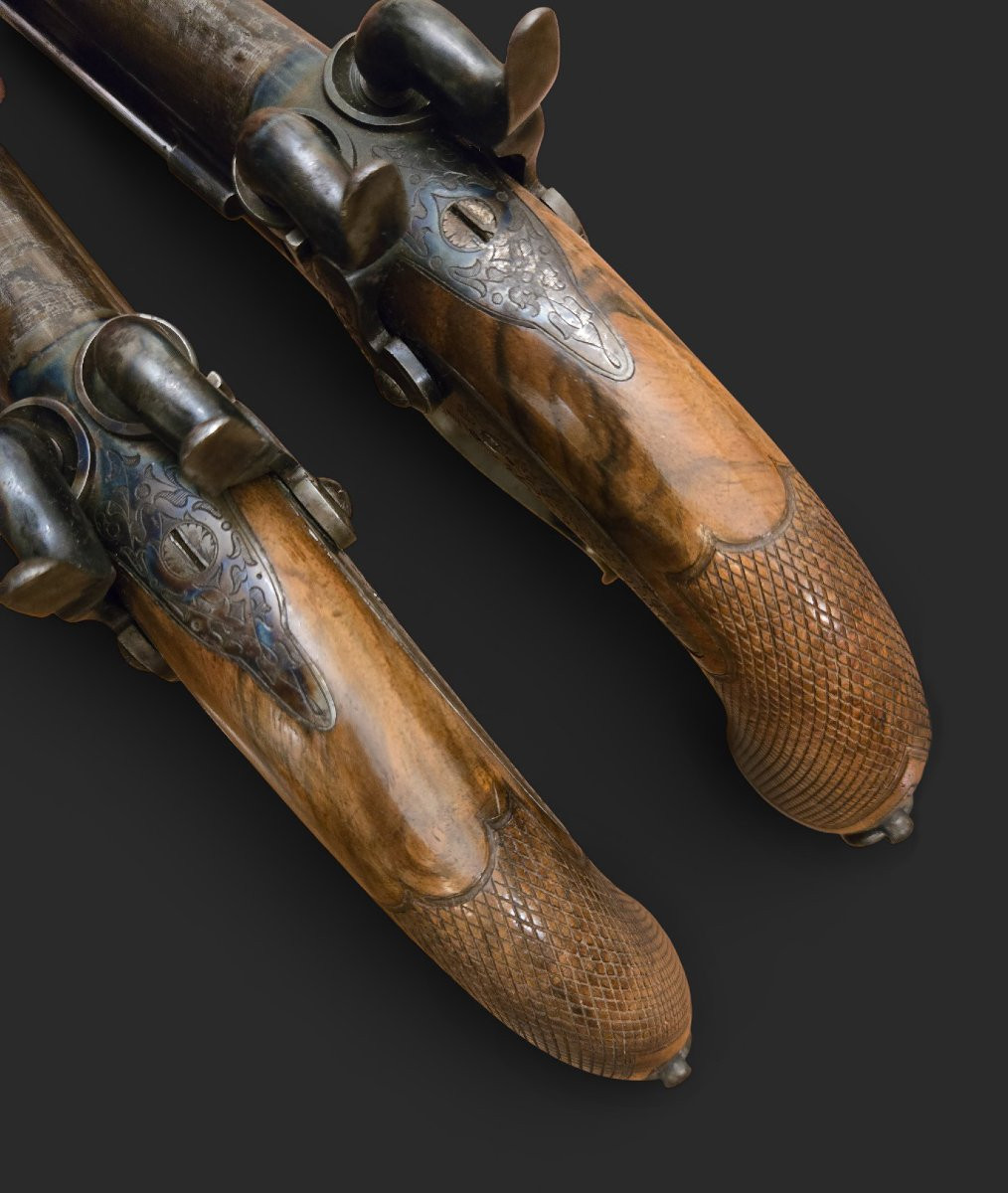 Pair Of Percussion Pistols Type 1855, Signed On The Barrels "prebat - Paris".-photo-3