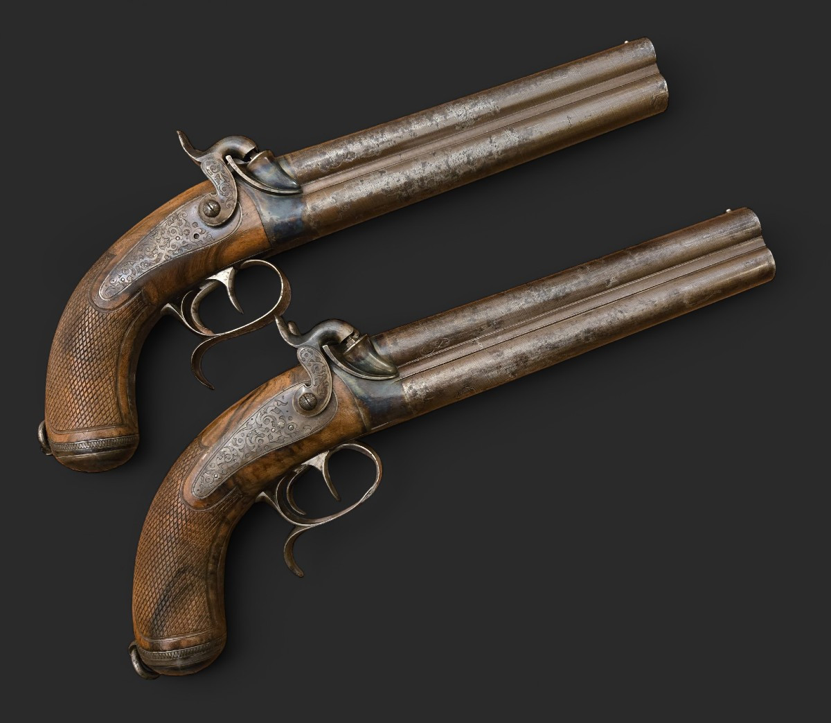 Pair Of Percussion Pistols Type 1855, Signed On The Barrels "prebat - Paris".