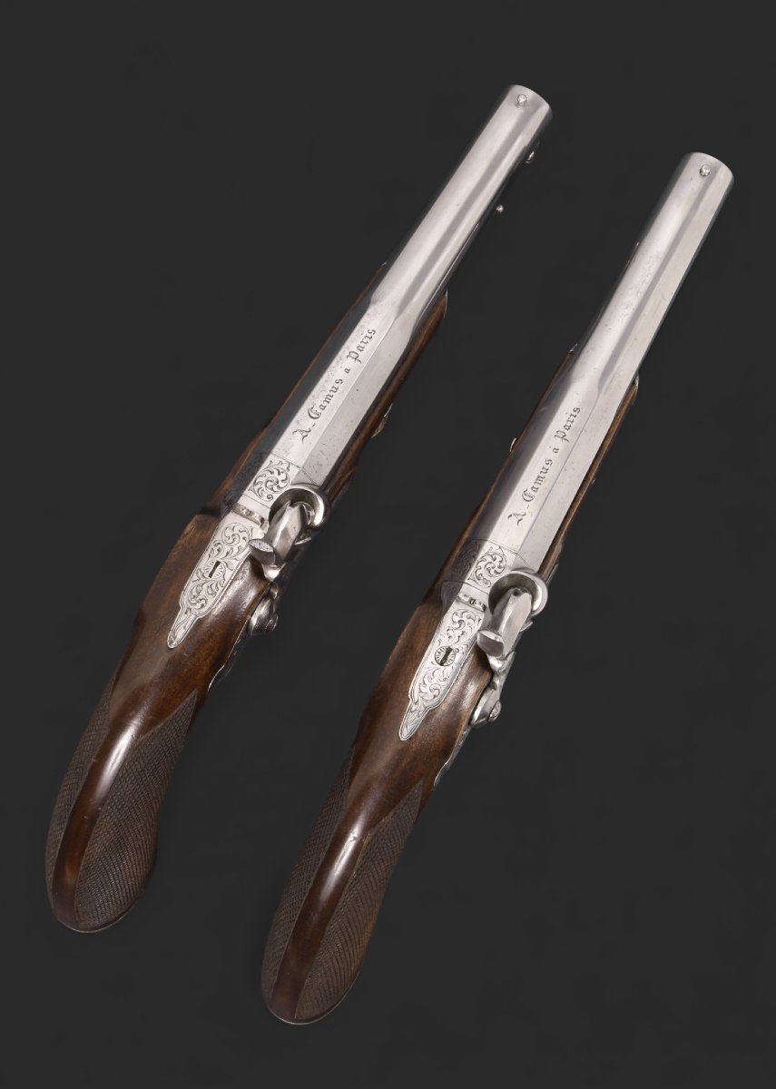 Cased Pair Of Percussion Pistols, Signed A Camus In Paris, France, Circa 1845.-photo-2