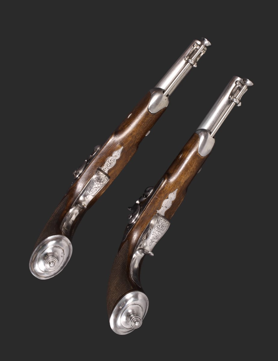 Cased Pair Of Percussion Pistols, Signed A Camus In Paris, France, Circa 1845.-photo-4