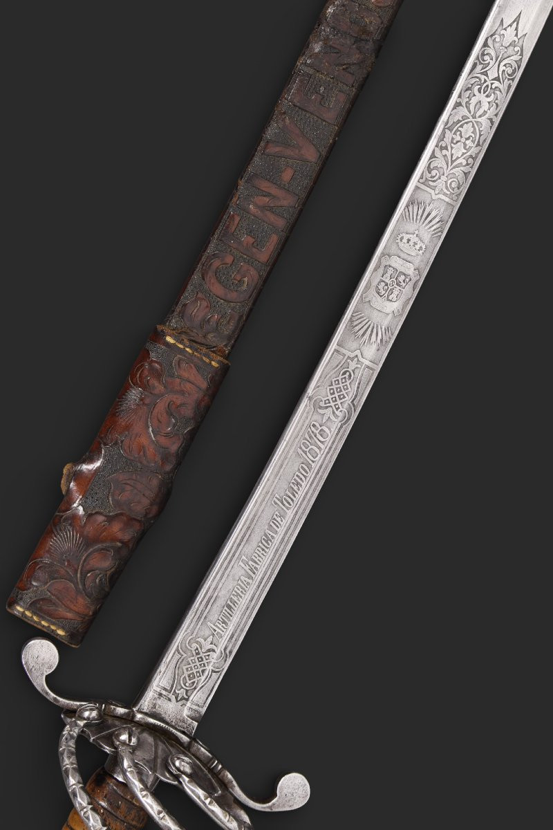 Sabre mexicain à lame de Tolède datée de 1878, monté à caprice.-photo-2