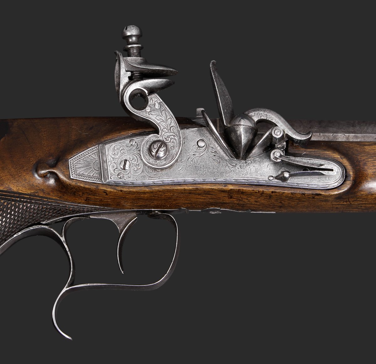 Pistolet à silex « SAW-HANDLED », signé McDermot.  Vers 1800.-photo-2
