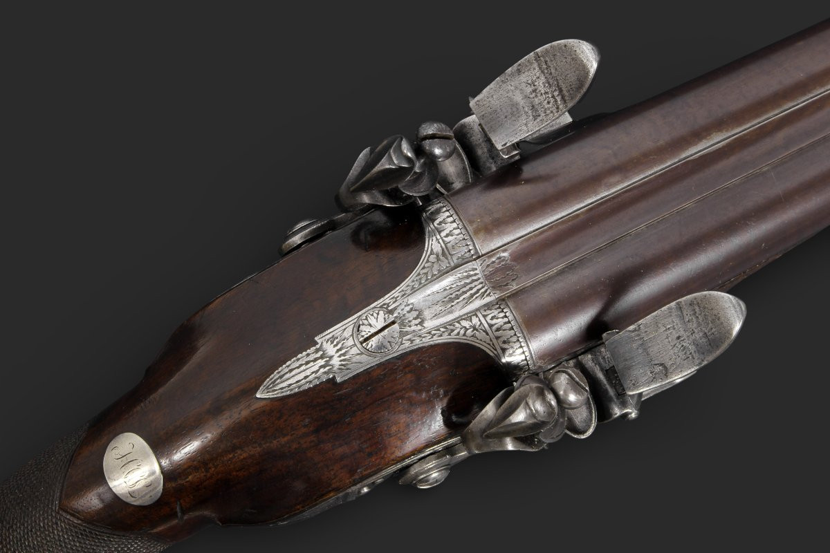 Pistolet anglais à silex à double canon, par Reddell, vers 1810-photo-2