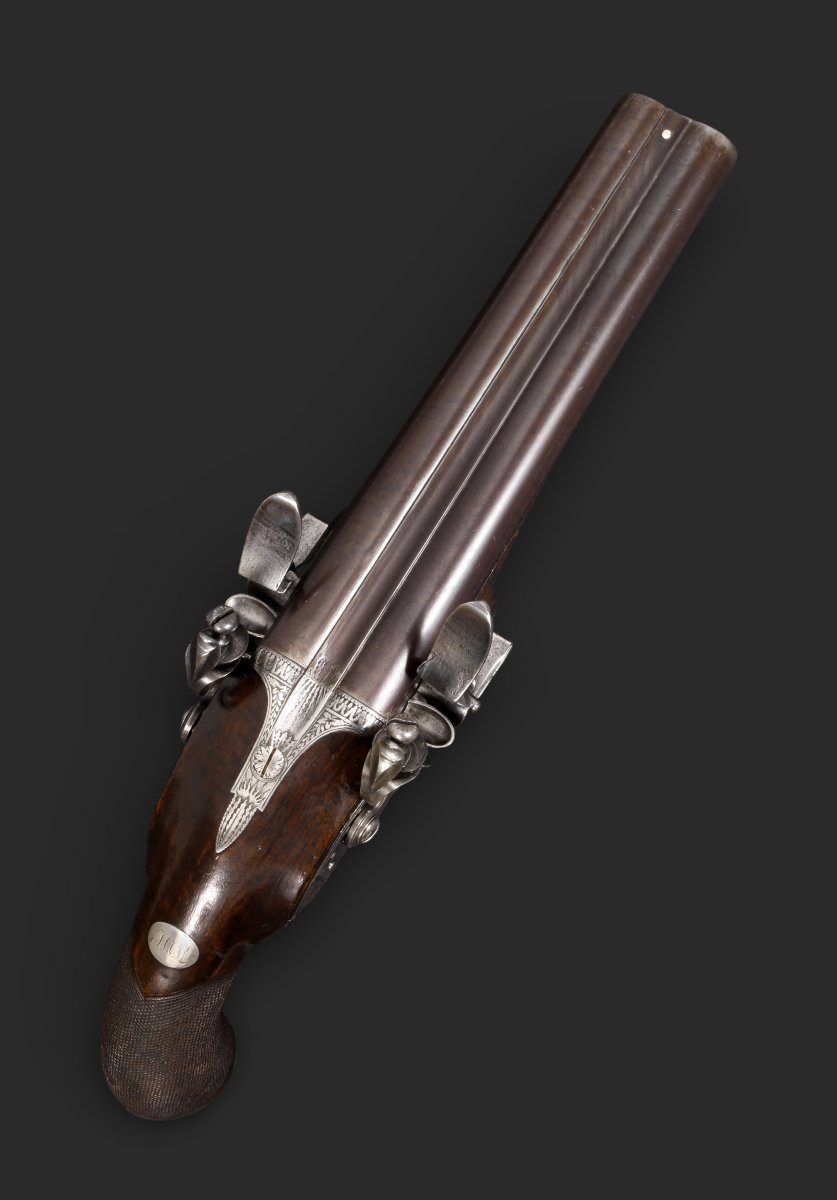 Pistolet anglais à silex à double canon, par Reddell, vers 1810-photo-3