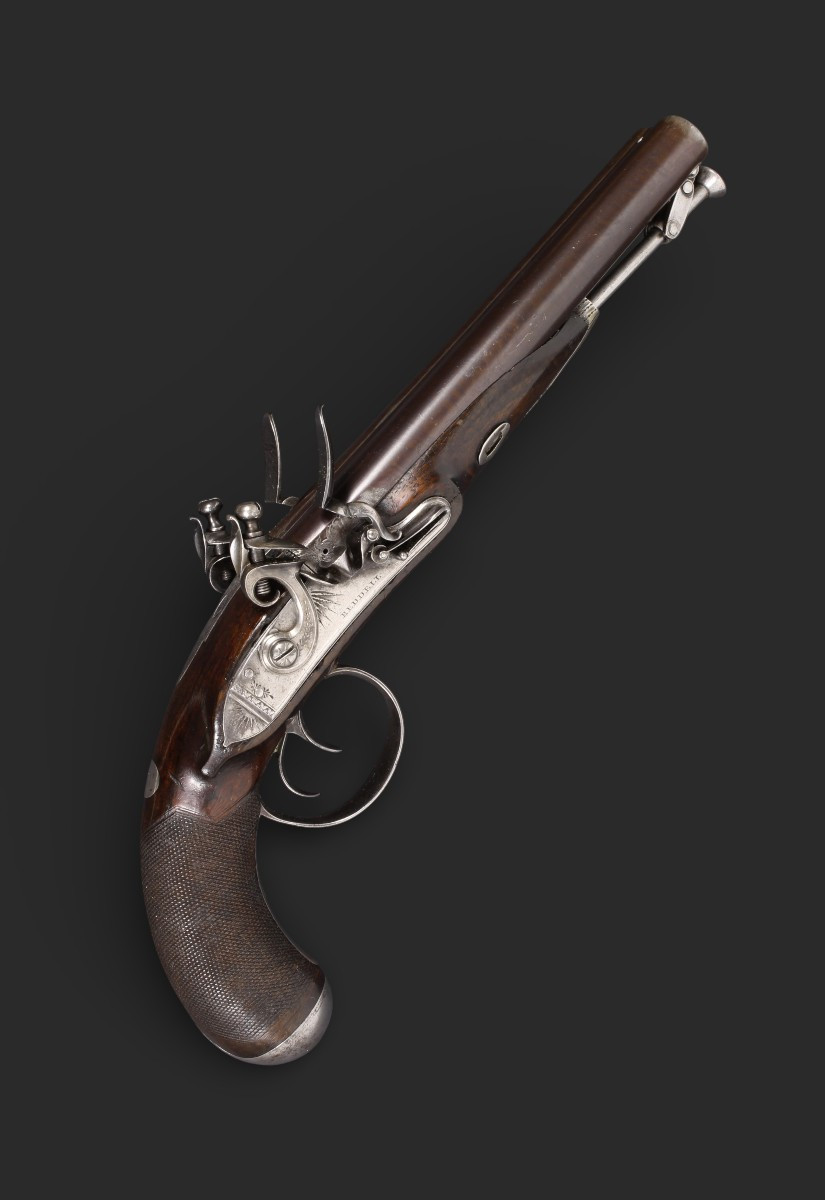 Pistolet anglais à silex à double canon, par Reddell, vers 1810