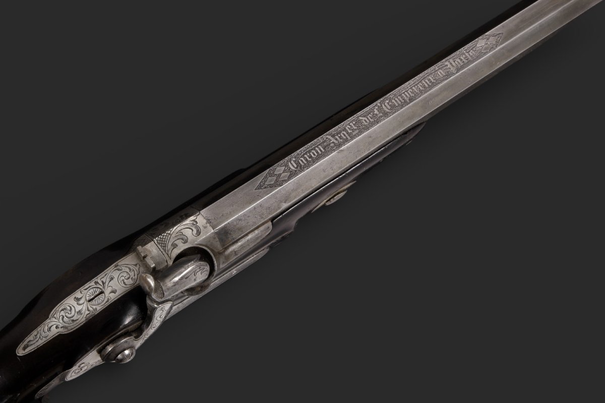 Coffret avec pistolet à percussion signé « CARON ARQUEBUSIER DE L’EMPEREUR À PARIS », vers 1860-photo-3