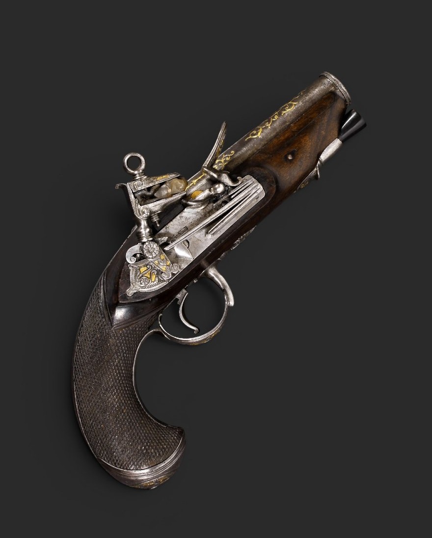Pistolet de voyage espagnol à silex, vers 1800-1820.
