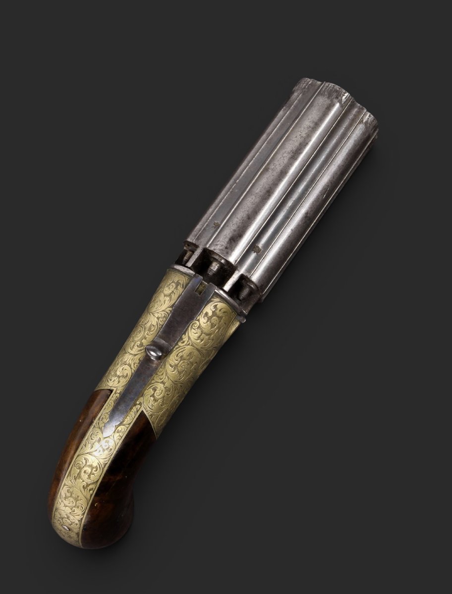 English Percussion Pepperbox, Under-hammer, “s. Walker & Co.—j. R. Cooper’s Patent,” Circa 1850.-photo-1