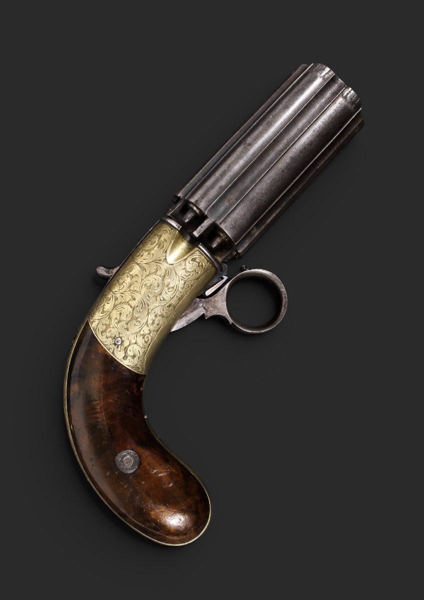 English Percussion Pepperbox, Under-hammer, “s. Walker & Co.—j. R. Cooper’s Patent,” Circa 1850.