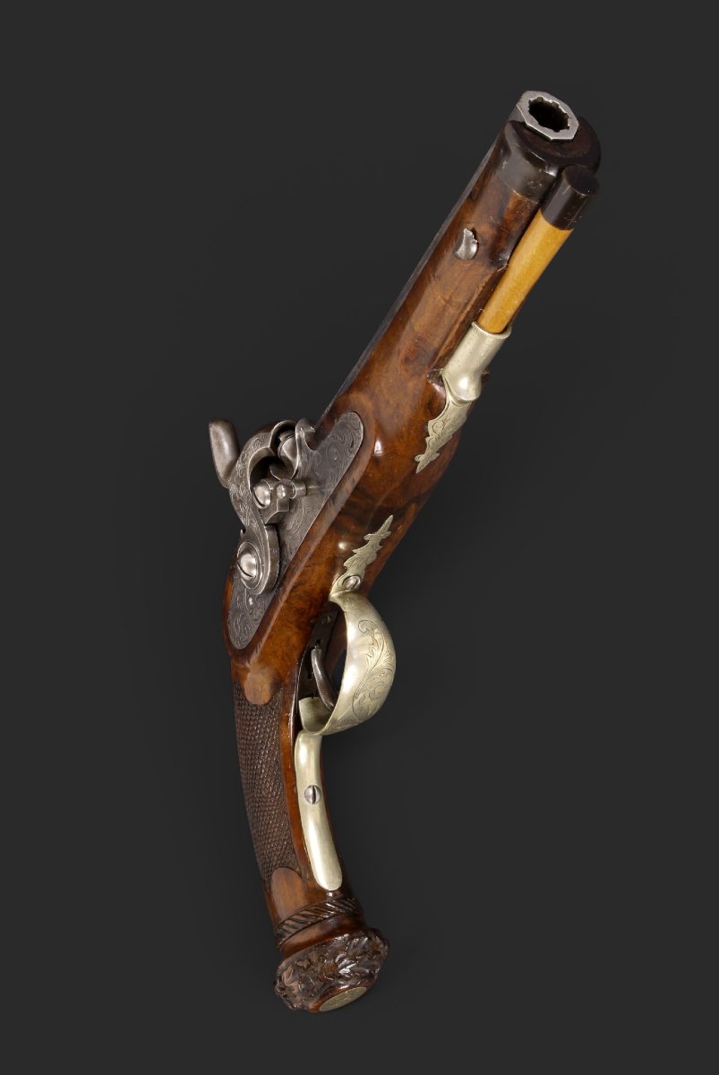 Pistolet allemand à percussion, signé « E. Bauer in Cronach », à double sûreté. Milieu XIXᵉ s.-photo-4