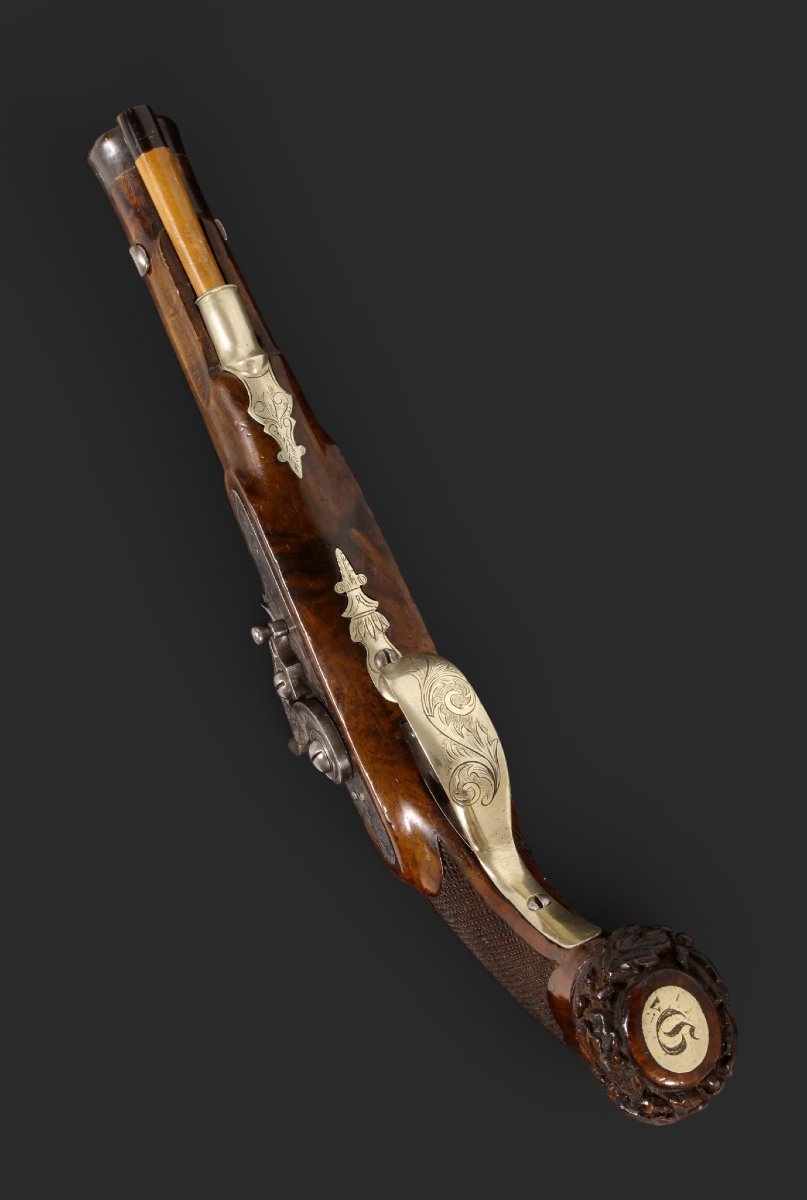 Pistolet allemand à percussion, signé « E. Bauer in Cronach », à double sûreté. Milieu XIXᵉ s.-photo-1