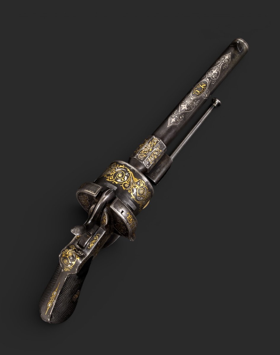 Revolver de luxe belge Lefaucheux, décoré à l’or et à l’argent, vers 1860-photo-3