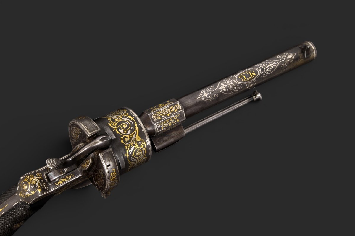 Revolver de luxe belge Lefaucheux, décoré à l’or et à l’argent, vers 1860-photo-4