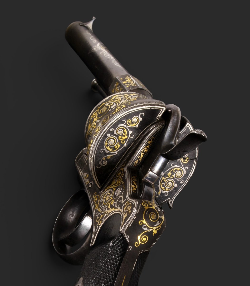 Revolver de luxe belge Lefaucheux, décoré à l’or et à l’argent, vers 1860-photo-2