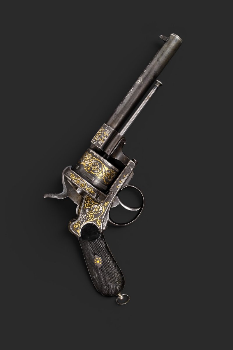 Revolver de luxe belge Lefaucheux, décoré à l’or et à l’argent, vers 1860