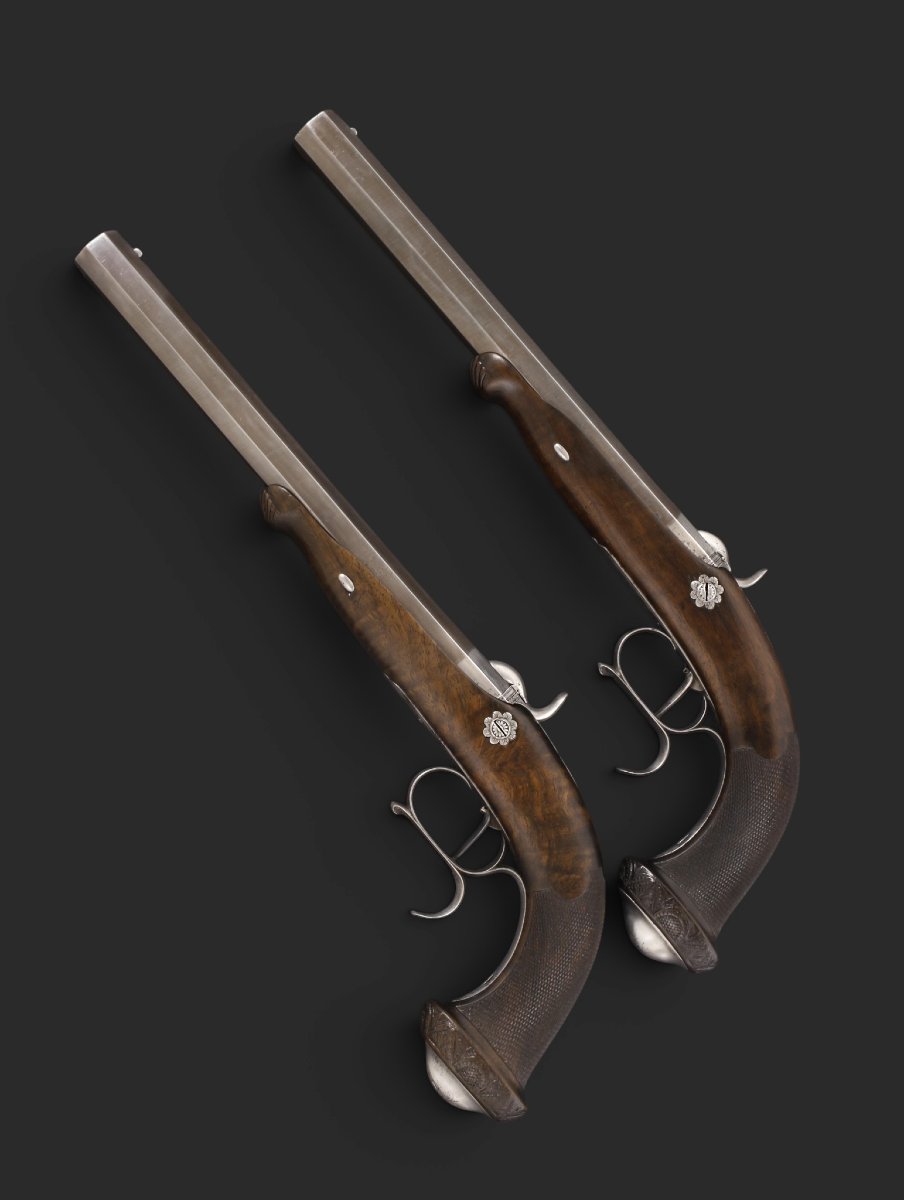 Pair Of French Percussion-cap Dueling Pistols, Mid-19th Century.-photo-1