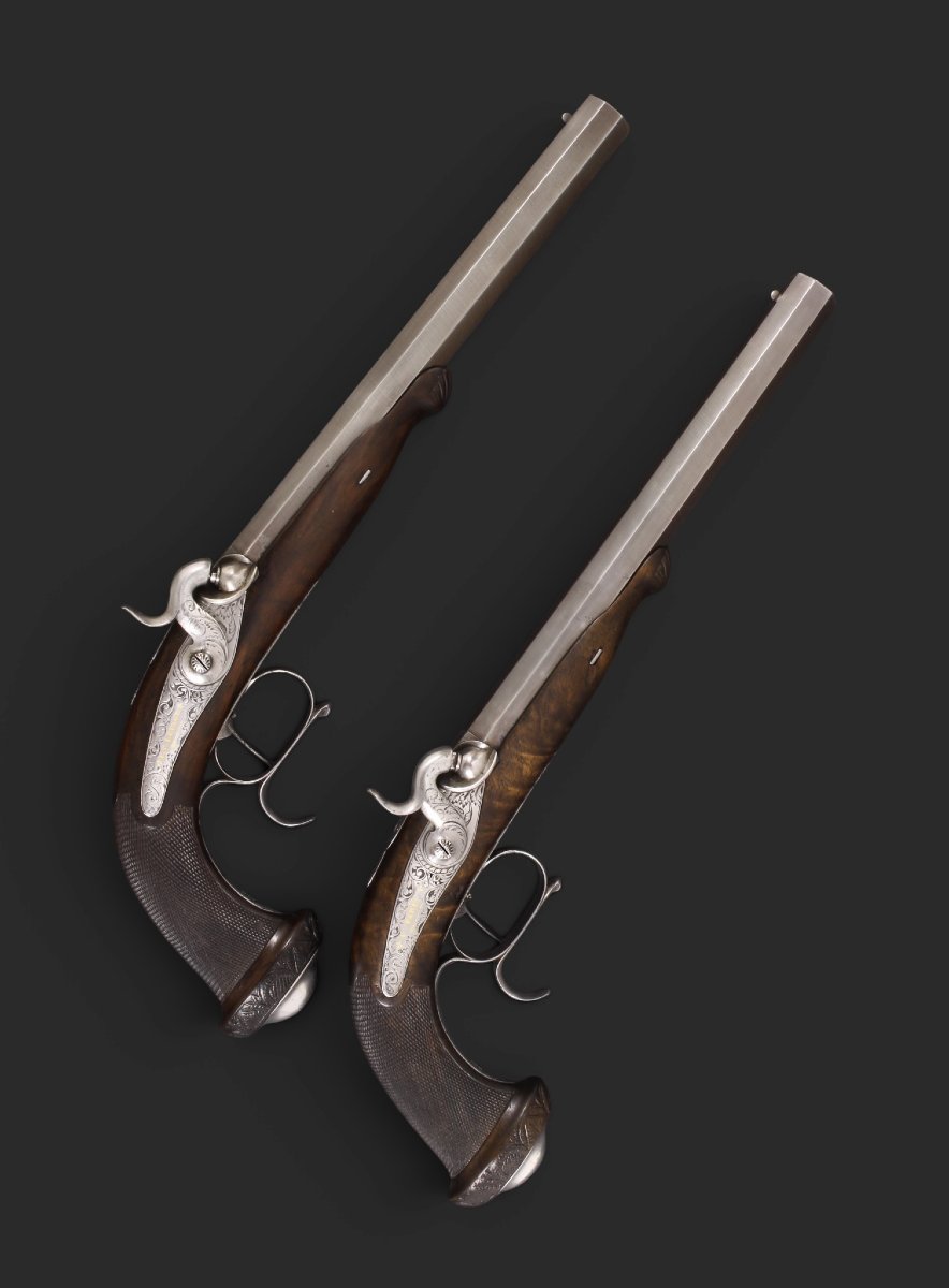 Pair Of French Percussion-cap Dueling Pistols, Mid-19th Century.