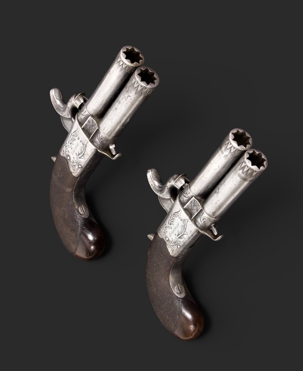 Paire de pistolets à percussion à canons tournants, REILLY, LONDON, vers 1840-photo-4