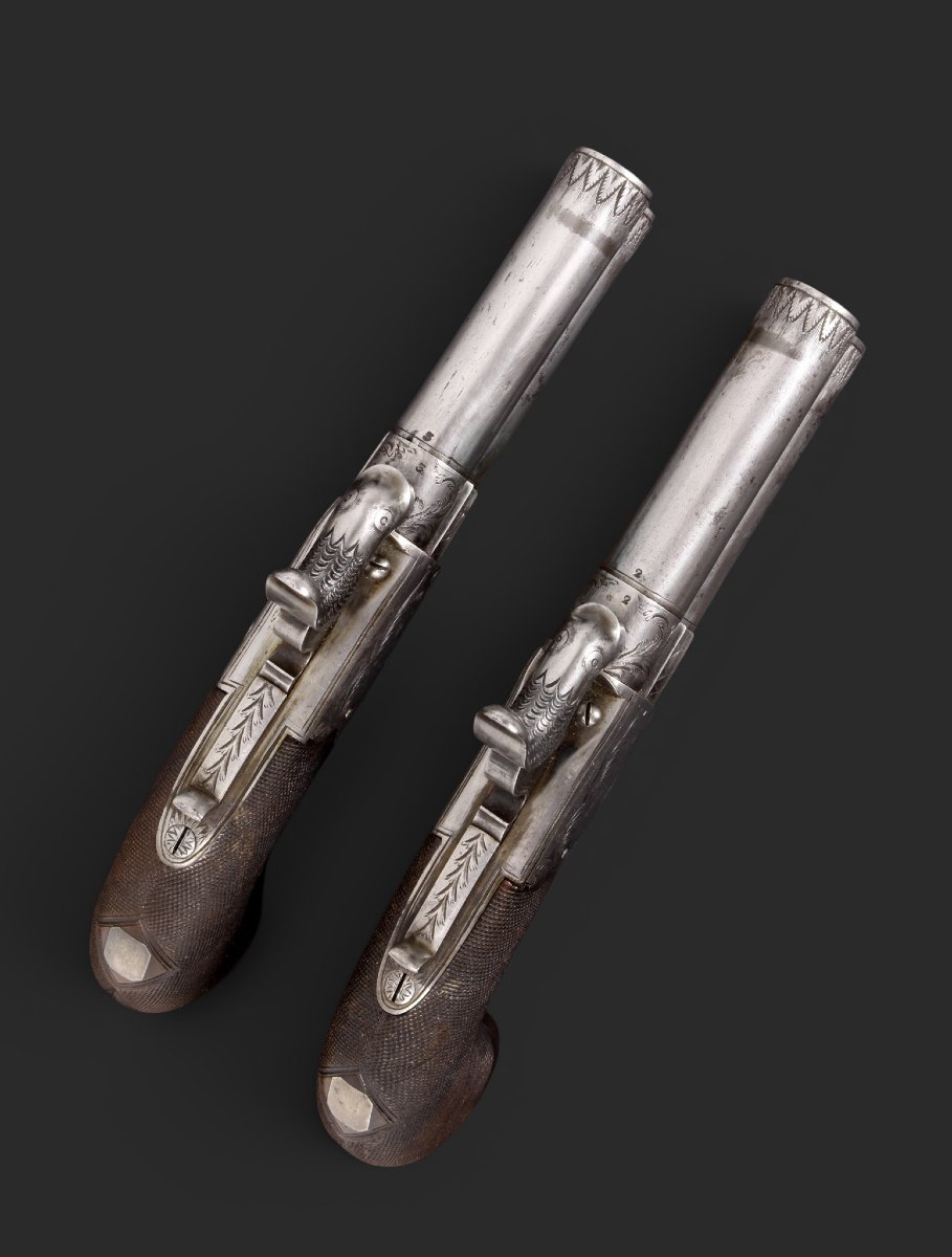 Paire de pistolets à percussion à canons tournants, REILLY, LONDON, vers 1840-photo-1