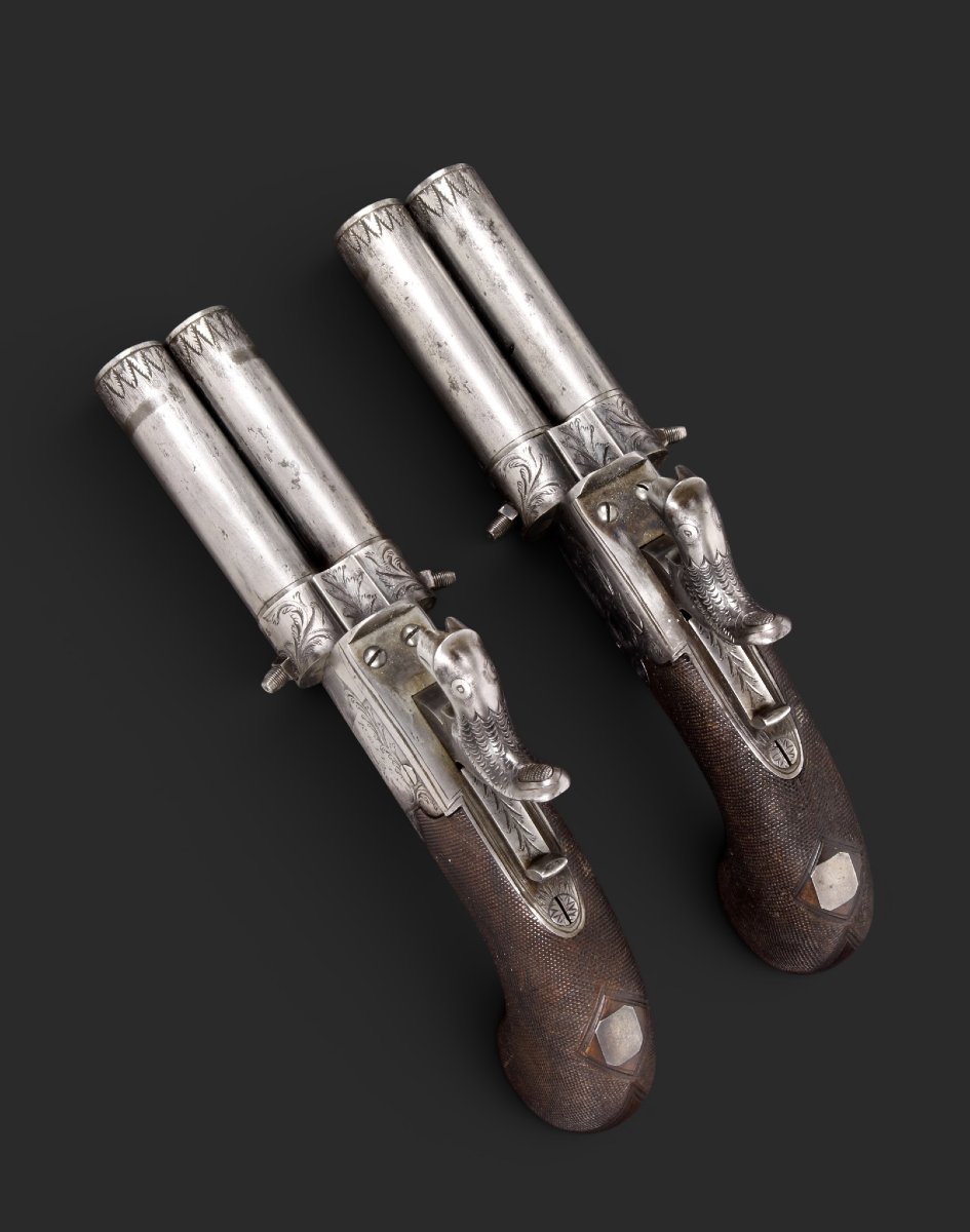 Paire de pistolets à percussion à canons tournants, REILLY, LONDON, vers 1840
