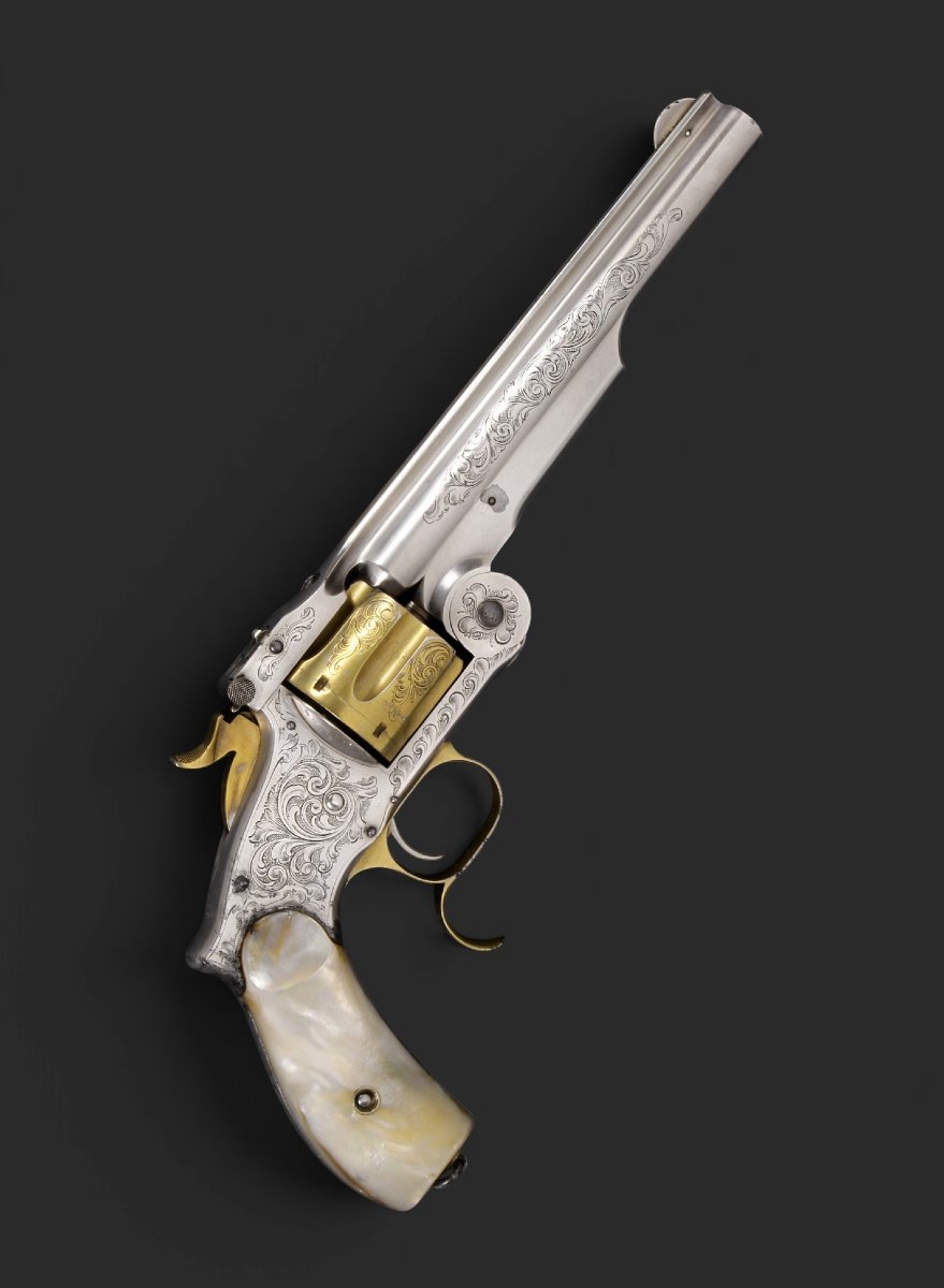 Smith & Wesson No. 3 Russian Revolver, Engraved, Nickel-plated, And Gilded. United States, Circa 1875.