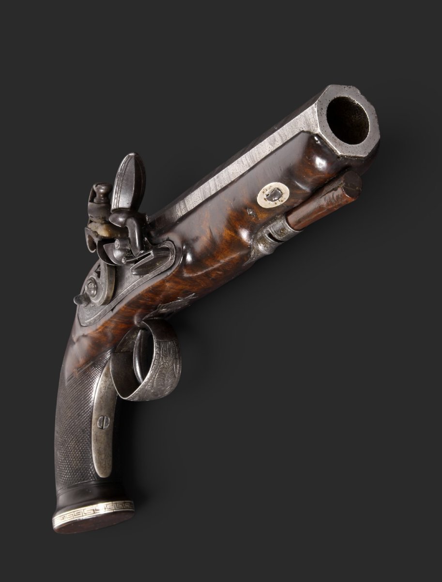 Pistolet de voyage anglais à silex, signé PATRICK – LIVERPOOL, début du XIXe siècle.-photo-1