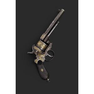 Belgian Lefaucheux Luxury Revolver, Decorated In Gold And Silver, Circa 1860