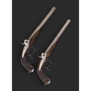 Pair Of French Percussion-cap Dueling Pistols, Mid-19th Century.