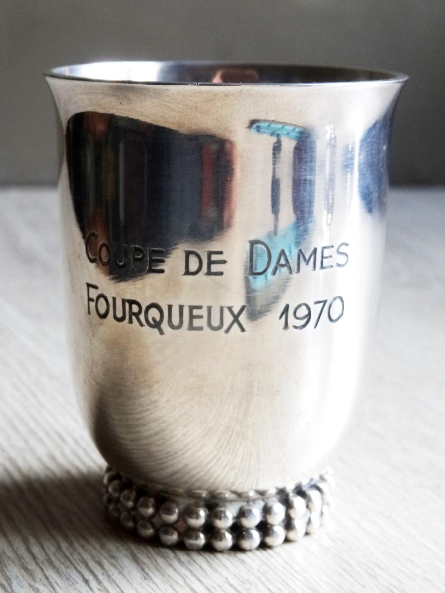 JEAN DESPRES .TIMBALE . COUPE DE GOLF. METAL ARGENTE.-photo-2