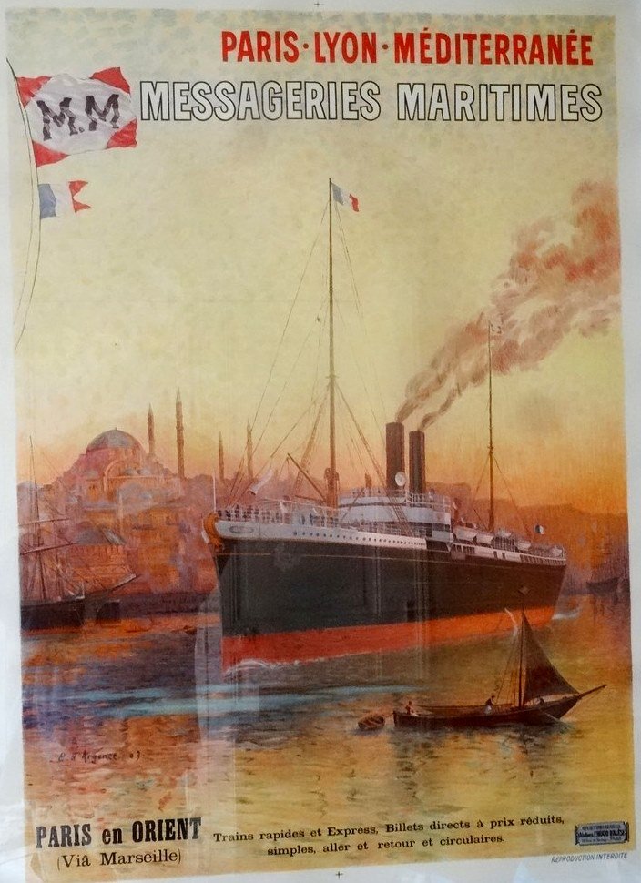 Old Poster .plm. The Messageries Maritimes. By Eugene d'Argence.-photo-2