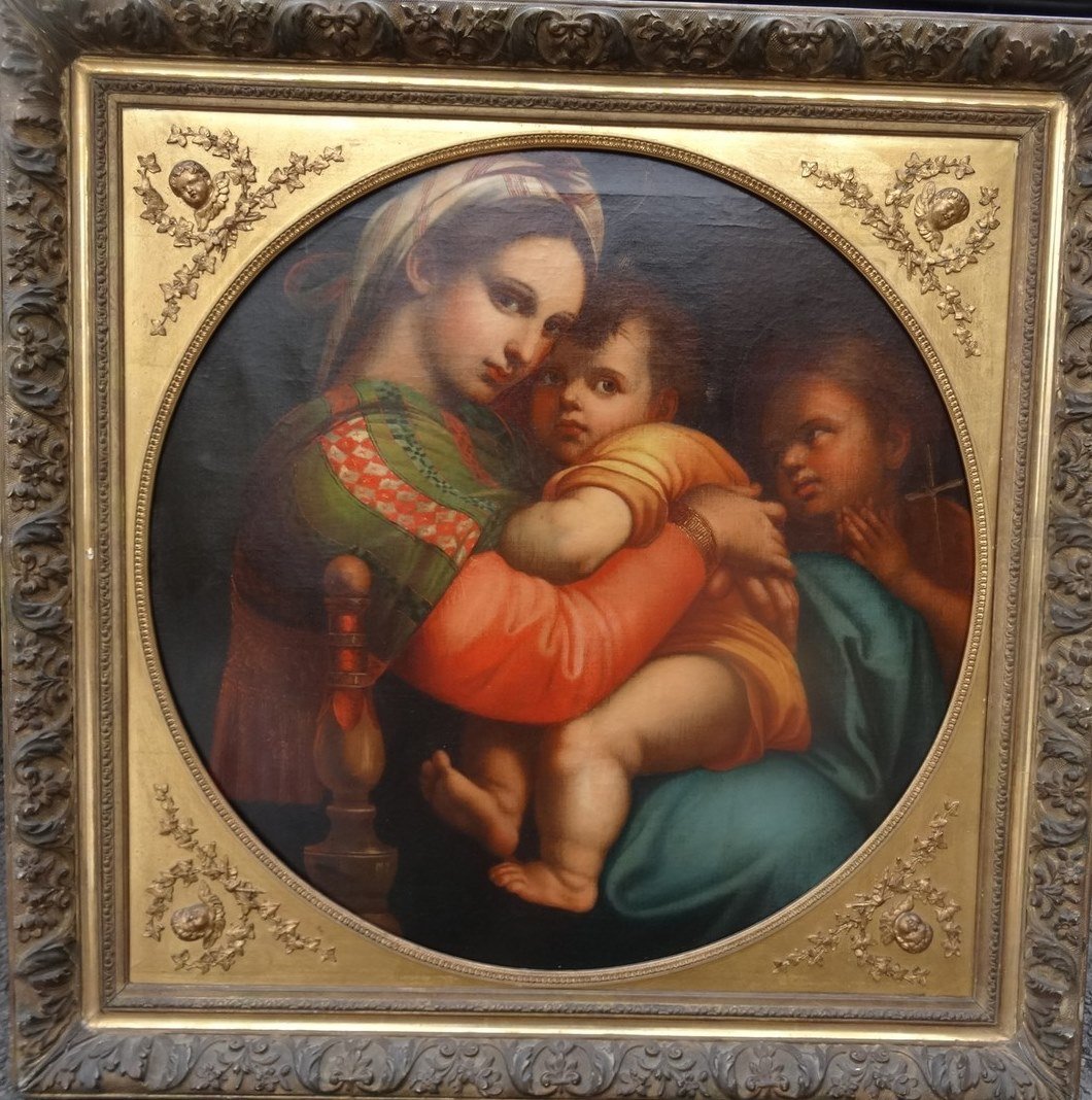 The Virgin With A Chair After Raphael. Painting Period XIX Th.-photo-2