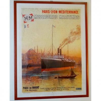 AFFICHE ANCIENNE .P.L.M . LES MESSAGERIES MARITIMES . Par EUGENE D'ARGENCE .