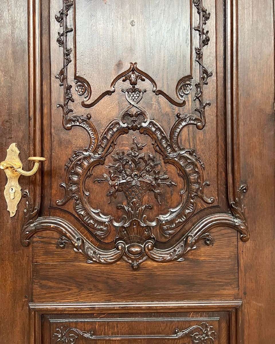 Louis XV Style Oak Front Door With Frame, Lock And Key-photo-3