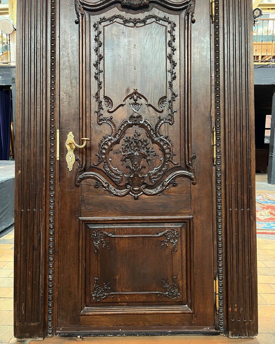 Louis XV Style Oak Front Door With Frame, Lock And Key-photo-4
