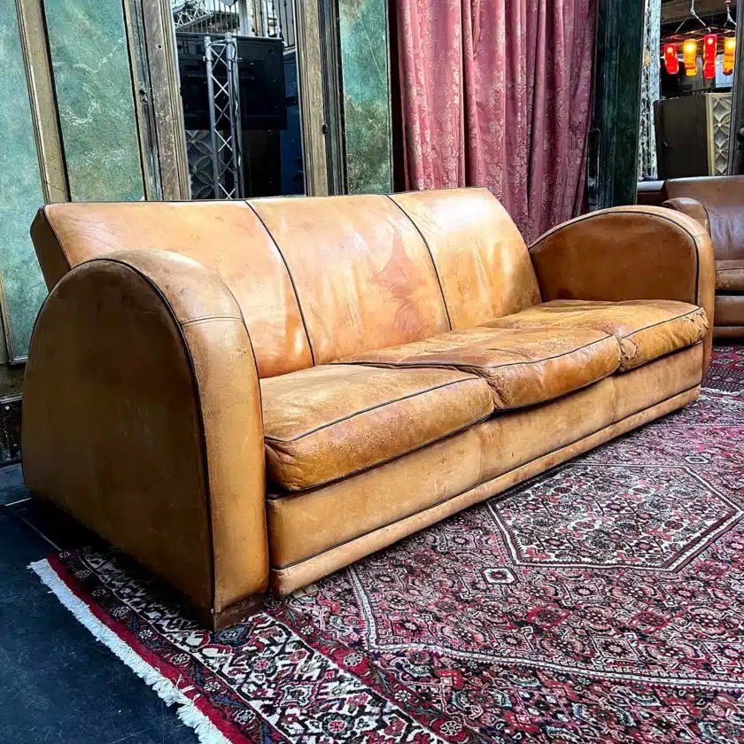 Canapé Et Fauteuil En Cuir Havane, Accoudoirs Bolides-photo-2